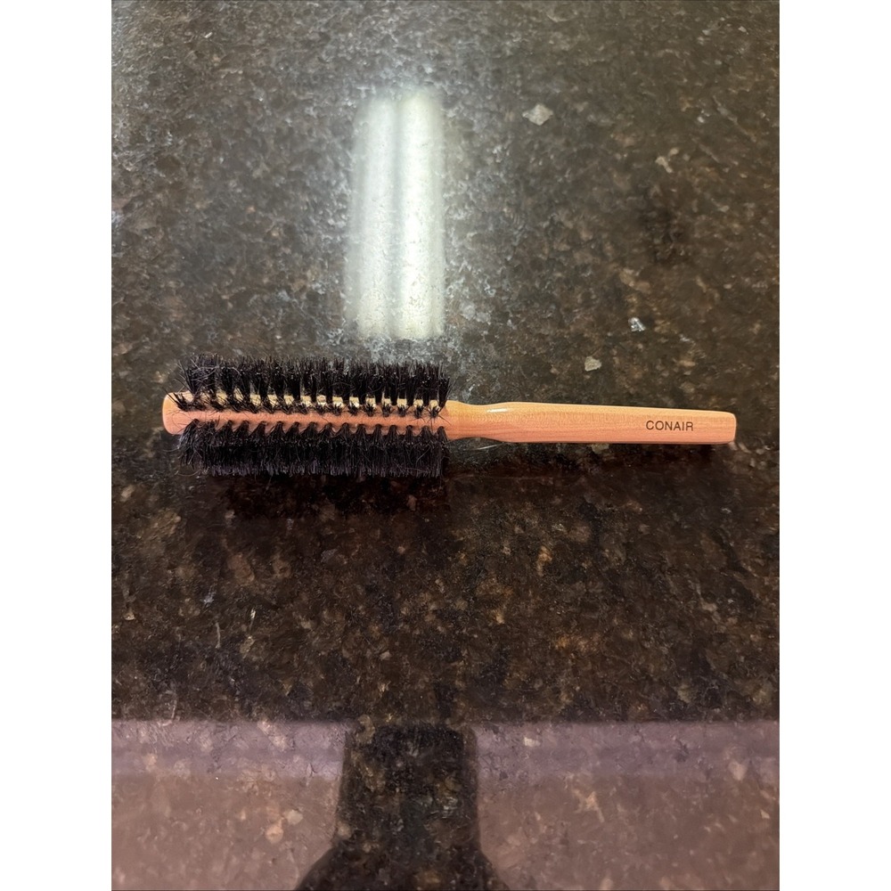 Vintage Conair Boar Bristle Round Hairbrush Wooden Handle Styling Brush
